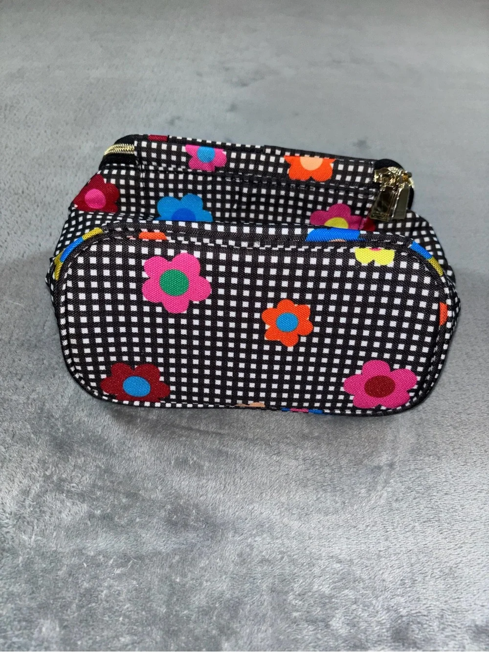 kate spade Black Gingham Insulated Lunch Bag with Multicolor Floral Print